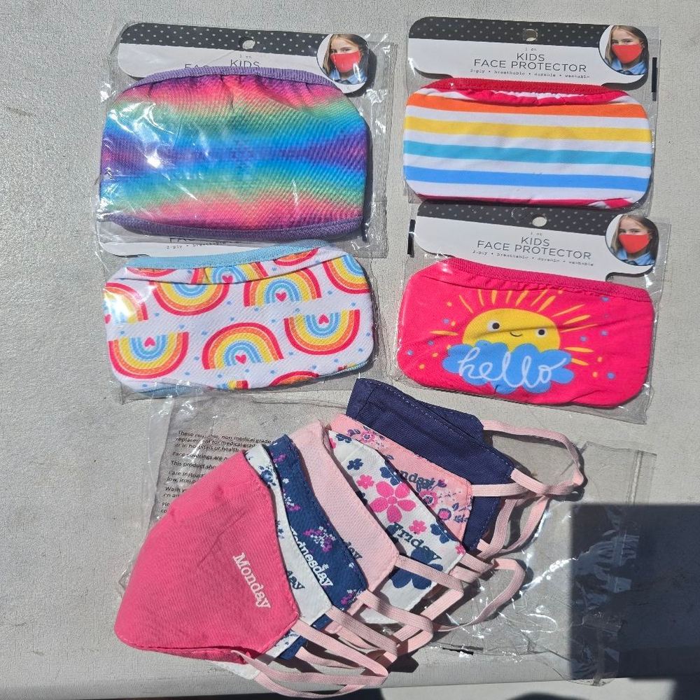 Girls Multicolor Face Masks One Size 11 Count